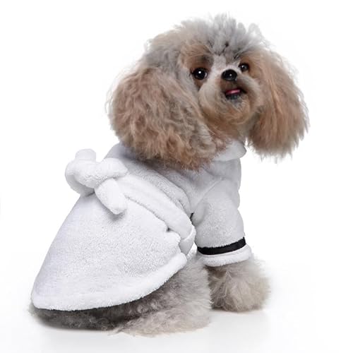 NIXBYO Hunde-Bademantel, schnell absorbierend, super weich, für Haustiere, Hunde, Katzen, Strandausflüge, Größe S, Mikrofaser, Kapuzen-Pyjama, weiß, Größe XL, Hunde-Trockenmanteltasche von NIXBYO