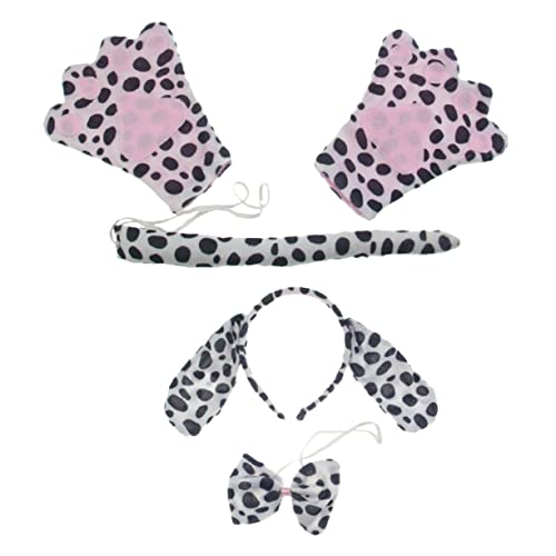 NIYANGLE 1 Satz Halloween Cosplay Hundekostüm Set Teiliges Set mit Dalmatiner Stirnband Fliege Handschuhen und für Partys und Geburtstagsfeiern von NIYANGLE