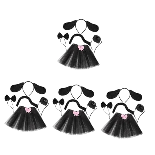 NIYANGLE 4 Sätze Schwarzer Welpen-Tutu-Anzug Plüsch Cosplay-hundeohr-Stirnband Welpenhundkostüm Hundeohren-Stirnband Mit Geburtstag Kostüme Hund Cosplay Tutu Rock Black Stoff von NIYANGLE
