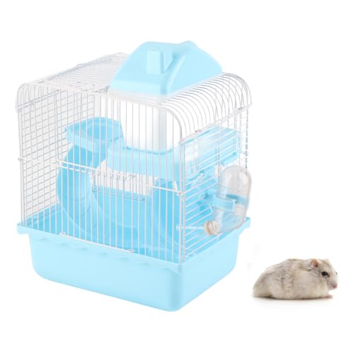 2 Tier Hamster Käfig Hamster Lebensraum Kleines Haustierhaus mit Hohem Chassis Abnehmbares Design Offener Drahtgitter für Hamsters Meerschweinchen Kaninchen Goldene Bären (Blue) von NIZUUONE