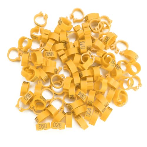 NIZUUONE 100 Stücke/8 Mm Bagnummer Kunststoff Buchstaben Beine Ringe Einfache Klemme/Halterdesign für Erwachsene Vögel 400 G (Yellow) von NIZUUONE