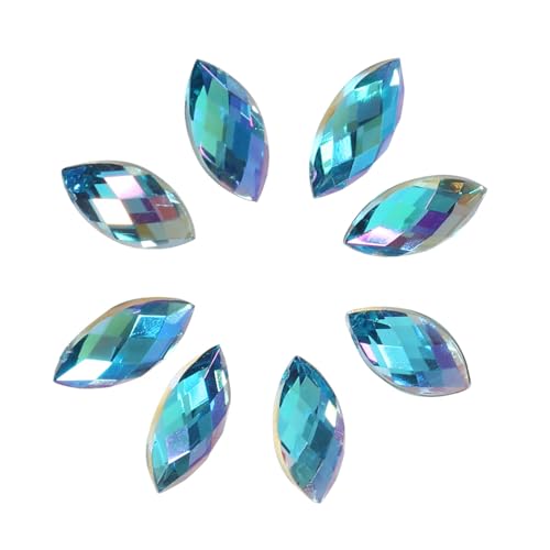 NIZUUONE Kristall Acryl Flacher Rückenperlen Set, 500pcs 7 * 15 Mm Pferde -Augenform -Dekor für Kleidung Telefon, Ideal für Wohnkernhandwerksarbeiten Ornamente (Dunkelblau) von NIZUUONE
