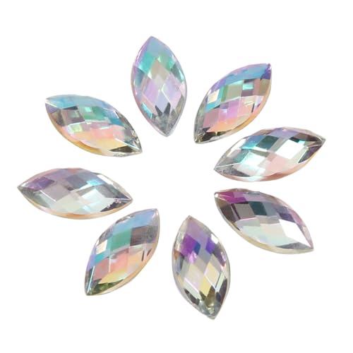 NIZUUONE Kristall Acryl Flacher Rückenperlen Set, 500pcs 7 * 15 Mm Pferde -Augenform -Dekor für Kleidung Telefon, Ideal für Wohnkernhandwerksarbeiten Ornamente (White) von NIZUUONE