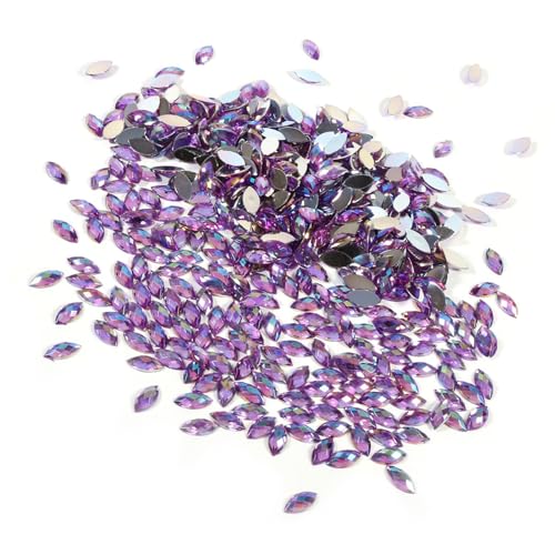 NIZUUONE Kristall Acryl Flacher Rückenperlen Set, 500pcs 7 * 15 Mm Pferde -Augenform -Dekor für Kleidung Telefon, Ideal für Wohnkernhandwerksarbeiten Ornamente (helles Lila) von NIZUUONE
