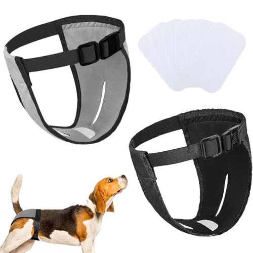 2er Pack Hundehosen Hundewindeln, Verstellbare Hündinnen Schutzhose Waschbare Schutzhöschen Wiederverwendbare Hundewindeln mit 6 Damenbinde (XL) von NJCXOLA