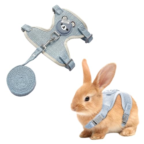 NJCXOLA Kaninchen Leine,Verstellbare Hasenleine,120cm Weiches Kaninchen Leine,Hasen Zubehör,Kaninchen Zubehör,Kaninchen Geschirr Für Kaninchen, Katzen, Kleine Hunde Und Andere Kleine Haustiere(Blau S) von NJCXOLA