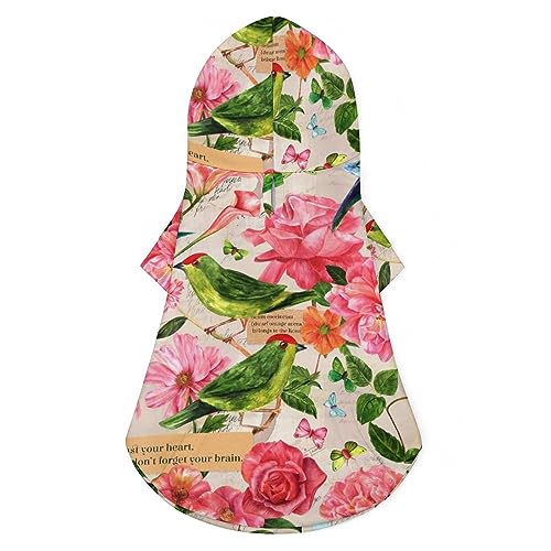 Aquarell Vögel Blumen und Schmetterlinge Hund Hoodie Luxus Hundekleidung Winter Hundejacke Haustier Kleidung Hoodie Französische Bulldogge Teddy Mops Welpenkleidung L von NLWQEKV