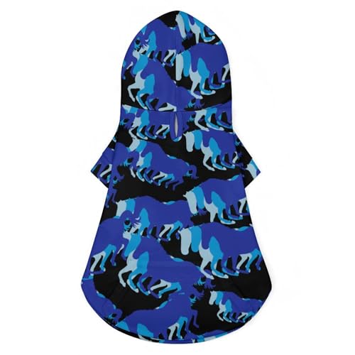 Blaues Retro-Pferdesilhouette, süßes Katzenkostüm, Hunde-Kapuzenpullover, Haustier-Outfit für kleine, mittelgroße Hunde und Katzen, L von NLWQEKV