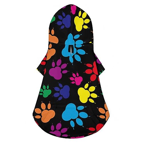 Bunter Pfotenmuster Hunde-Kapuzenpullover, luxuriöse Hundekleidung, Winter-Hundejacke, Haustierkleidung, Kapuzenpullover, französische Bulldogge, Teddy, Mops, Welpenkleidung, S Bunter Pfotenmuster Hunde-Kapuzenpullover, luxuriöse Hundekleidung, Winter-Hundejacke, Haustierkleidung, Kapuzenpullover, französische Bulldogge, Teddy, Mops, Welpenkleidung, S von NLWQEKV