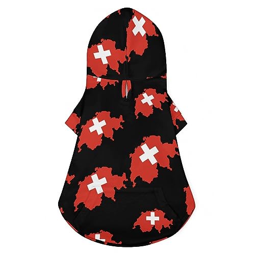 Flaggenkarte der Schweiz Hunde-Kapuzenpullover, luxuriöse Hundekleidung, Winter-Hundejacke, Haustierkleidung, Kapuzenpullover, französische Bulldogge, Teddy, Mops, Welpenkleidung, XL von NLWQEKV
