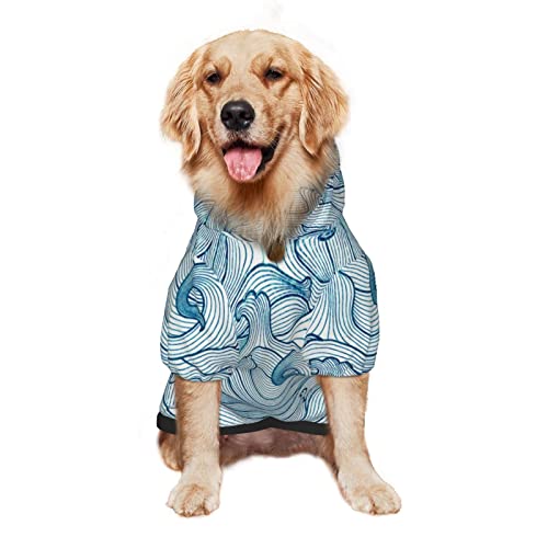 Großer Hunde-Kapuzenpullover, Aquarell, dünne Blaue Linie, Haustierkleidung, Pullover mit Mütze, weicher Katzen-Outfit-Mantel, klein von NLWQEKV