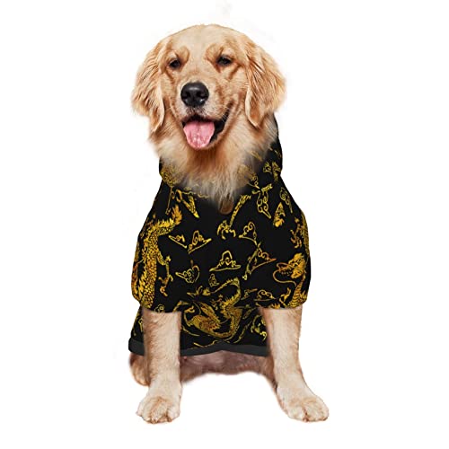 Großer Hunde-Kapuzenpullover, Royal Nobility Gold Dragon, Haustierkleidung, Pullover mit Mütze, weicher Katzen-Outfit-Mantel, Größe XL von NLWQEKV