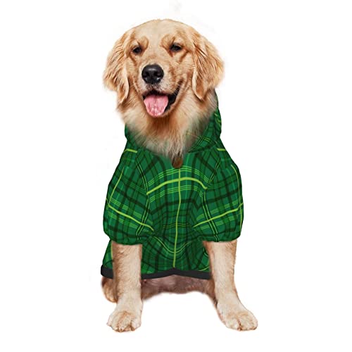 Großer Hunde-Kapuzenpullover, St. Patrick, britisch, grün, kariert, Haustierkleidung, Pullover mit Mütze, weicher Katzen-Outfit-Mantel, klein von NLWQEKV