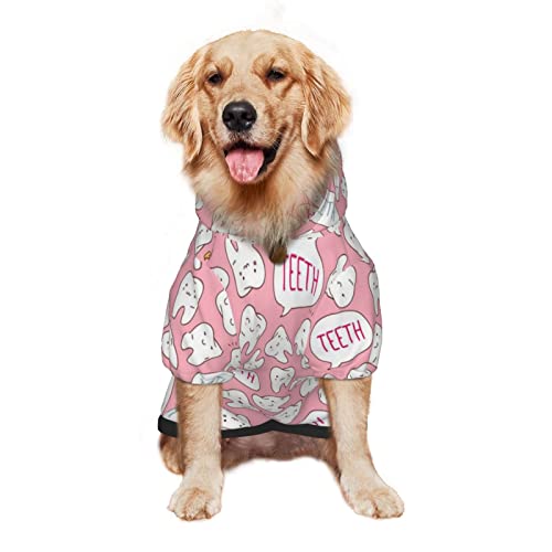 Großer Hunde-Kapuzenpullover Save Kawaii Cartoon Rosa Zähne Haustierkleidung Pullover mit Mütze Weicher Katzen-Outfit-Mantel Groß von NLWQEKV
