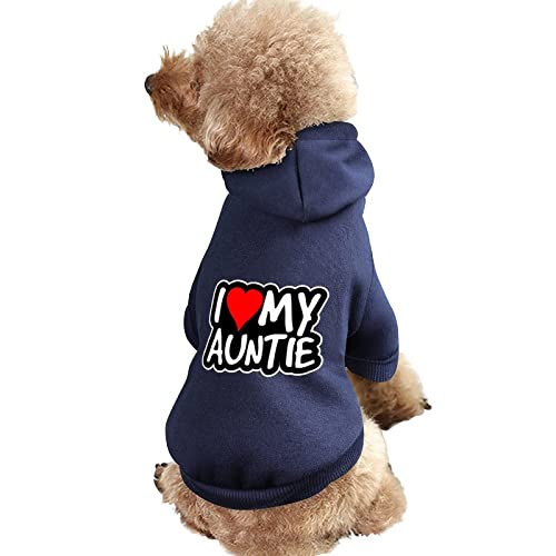 I Love My Auntie Hunde-Kapuzenpullover mit Hut, grafische Kleidung für Hunde und Katzen, süßes Haustier-Winterkostüm, Schwarz von NLWQEKV