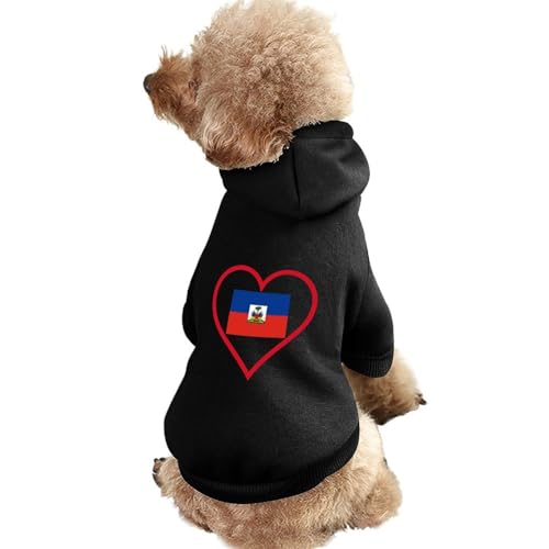 Ich Liebe Haiti, rotes Herz, Warmer Hunde-Kapuzenpullover, süßes Hundekostüm-Sweatshirt, gemütliche Haustierkleidung, S von NLWQEKV