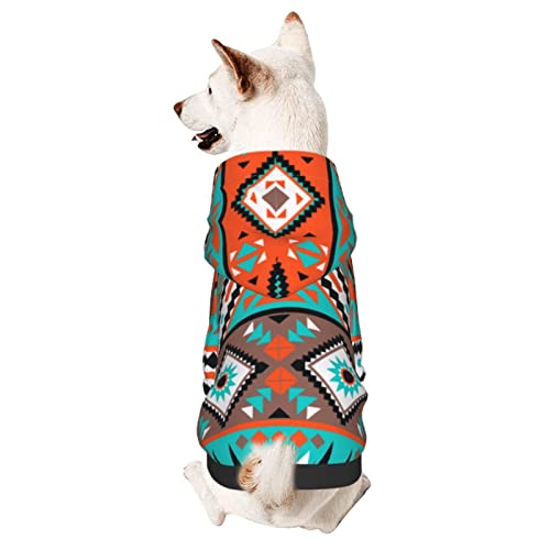 Kleine Haustierpullover mit Hut, buntes Navajo-Muster, Aztekenkatze, Welpen-Kapuzenpullover, Haustier-Kapuzenmantel, Größe M von NLWQEKV