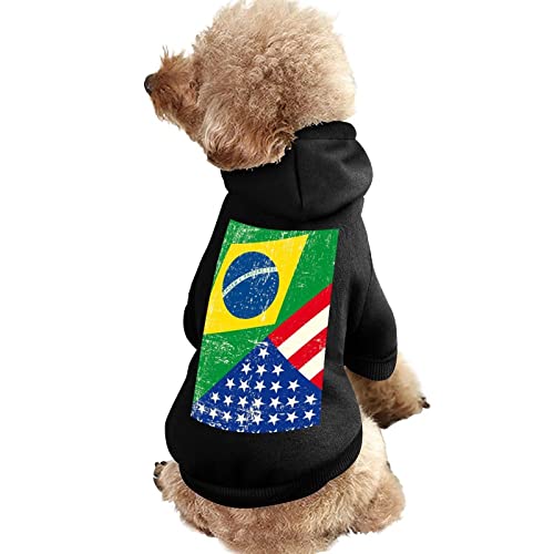 Lustige Hunde-Kapuzenpullover mit Brasilien- und USA-Flagge, Haustierkleidung, Pullover-Sweatshirt mit bedruckter Mütze für kleine Hunde und Katzen von NLWQEKV