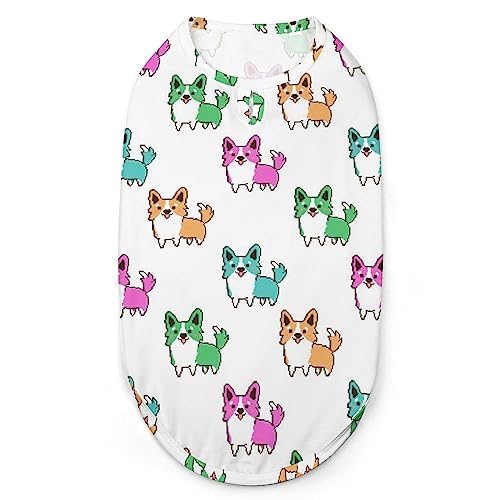 Muster im Pixel-Art-Stil mit walisischen Corgi-Hunde-Shirts, Haustier-Sweatshirt, Geburtstagsgeschenk, Kleidung, T-Shirt, ärmelloses Sommer-Tanktop für Welpen und Katzen von NLWQEKV