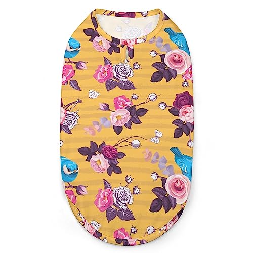 Rosa Rosenblumen und Vogel-Hundehemden, Haustier-Sweatshirt, Geburtstagsgeschenk, Kleidung, T-Shirt, ärmelloses Sommer-Tanktop für Welpen und Katzen Rosa Rosenblumen und Vogel-Hundehemden, Haustier-Sweatshirt, Geburtstagsgeschenk, Kleidung, T-Shirt, ärmelloses Sommer-Tanktop für Welpen und Katzen von NLWQEKV