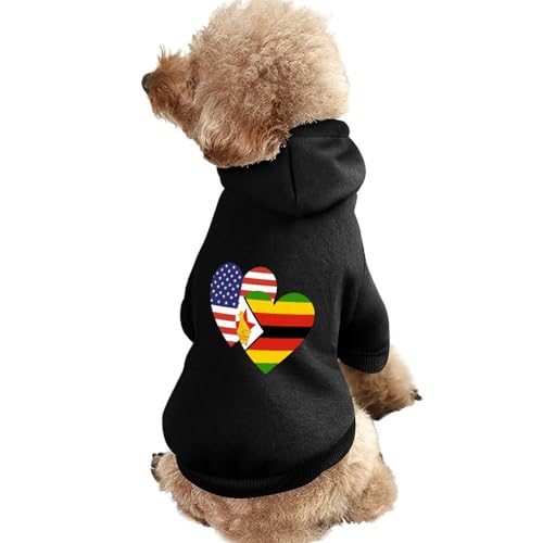 Simbabwe American Heart Flag Warmer Hunde-Kapuzenpullover, süßes Hundekostüm-Sweatshirt, gemütliche Haustierkleidung, L von NLWQEKV