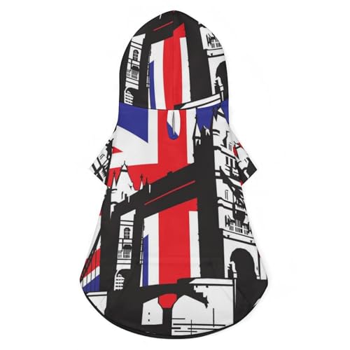 UK-Flagge, London Bridge, süßes Katzenkostüm, Hunde-Kapuzenpullover, Haustier-Outfit für kleine und mittelgroße Hunde, Katzen, M von NLWQEKV