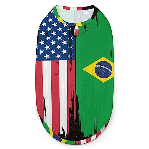 USA Brasilien Split Flag Hunde-Shirts, Haustier-Sweatshirt, Geburtstagsgeschenk, Kleidung, T-Shirt, ärmelloses Sommer-Tank-Top für Welpen und Katzen von NLWQEKV
