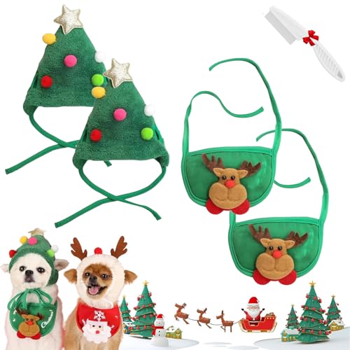 Adorable Weihnachtsbaum Pom-Pom Hut, Verstellbarer Hund Weihnachtsmütze, Hund Santa Hut, Katze Santa Baum Kostüm, Weihnachtsdeko Für Kleine Hunde Katzen Haustiergeschenke (2A,L) von NNBWLMAEE