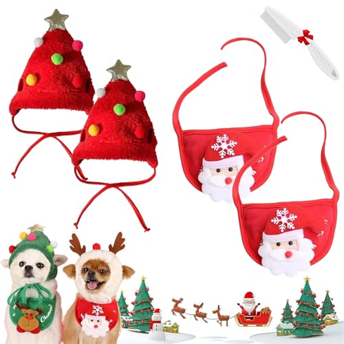 Adorable Weihnachtsbaum Pom-Pom Hut, Verstellbarer Hund Weihnachtsmütze, Hund Santa Hut, Katze Santa Baum Kostüm, Weihnachtsdeko Für Kleine Hunde Katzen Haustiergeschenke (2B,L) von NNBWLMAEE