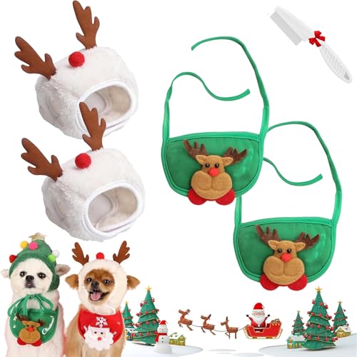 Adorable Weihnachtsbaum Pom-Pom Hut, Verstellbarer Hund Weihnachtsmütze, Hund Santa Hut, Katze Santa Baum Kostüm, Weihnachtsdeko Für Kleine Hunde Katzen Haustiergeschenke (2C,S) von NNBWLMAEE