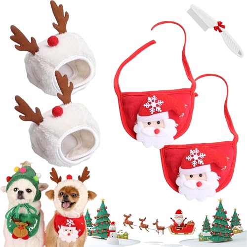 Adorable Weihnachtsbaum Pom-Pom Hut, Verstellbarer Hund Weihnachtsmütze, Hund Santa Hut, Katze Santa Baum Kostüm, Weihnachtsdeko Für Kleine Hunde Katzen Haustiergeschenke (2D,L) von NNBWLMAEE