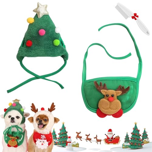Adorable Weihnachtsbaum Pom-Pom Hut, Verstellbarer Hund Weihnachtsmütze, Hund Santa Hut, Katze Santa Baum Kostüm, Weihnachtsdeko Für Kleine Hunde Katzen Haustiergeschenke (A,S) von NNBWLMAEE