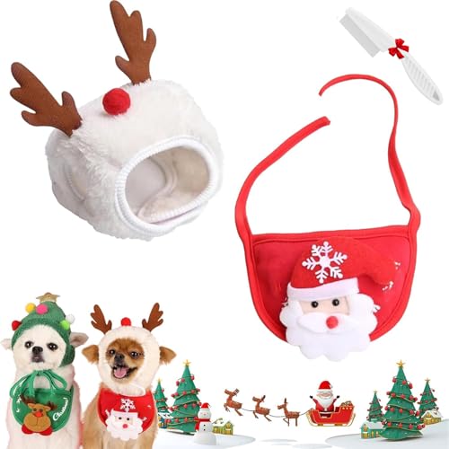 Adorable Weihnachtsbaum Pom-Pom Hut, Verstellbarer Hund Weihnachtsmütze, Hund Santa Hut, Katze Santa Baum Kostüm, Weihnachtsdeko Für Kleine Hunde Katzen Haustiergeschenke (C,L) von NNBWLMAEE