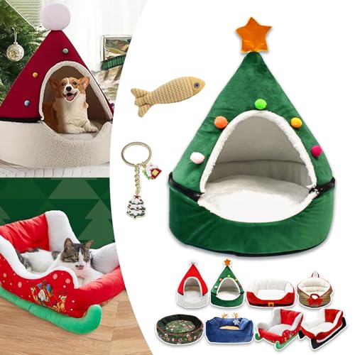 Cat Sleigh Bed, Christmas Sleigh Cat Bed with Non-Slip Bottom, Washable Christmas Dog Bed, Fuzzy Holiday Cat Bed, Keep Warm & Super Soft, Fits an 18Inch Crate, for Indoor Cats and Dogs (Green House) Cat Sleigh Bed, Christmas Sleigh Cat Bed with Non-Slip Bottom, Washable Christmas Dog Bed, Fuzzy Holiday Cat Bed, Keep Warm & Super Soft, Fits an 18Inch Crate, for Indoor Cats and Dogs (Green House) von NNBWLMAEE
