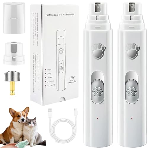 Concertchop Dog Nail Grinder, Concertchop Nail Trimmer, Pet Paws Grooming Smoothing Tool, 3 Grinding Modes & 2 Levels, Ultra-Quiet Operation, USB Rechargeable, for All Dogs & Cats (White*2) von NNBWLMAEE