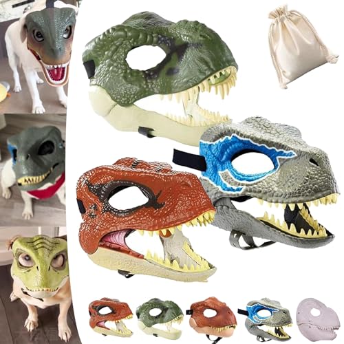 Dog Dinosaur Mask, Dinosaur Mask for Dogs, Dinosaur Mask Moving Jaw, Dog Dino Mask, Velociraptor T-Rex Animal Masks with Lifelike Teeth and Open Jaw (3PCS 1#) von NNBWLMAEE