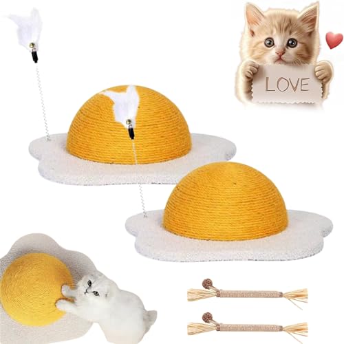 Egg Cat Scratcher, 20024 New Cat Scratch Board, Poached Egg Wear-Resistant Round Claw Ball Scratching Board, Cats Scratching Pads for Indoor (2Pcs-Large) von NNBWLMAEE