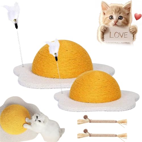 Egg Cat Scratcher, 20024 New Cat Scratch Board, Poached Egg Wear-Resistant Round Claw Ball Scratching Board, Cats Scratching Pads for Indoor (2Pcs-Mixed Pack) von NNBWLMAEE