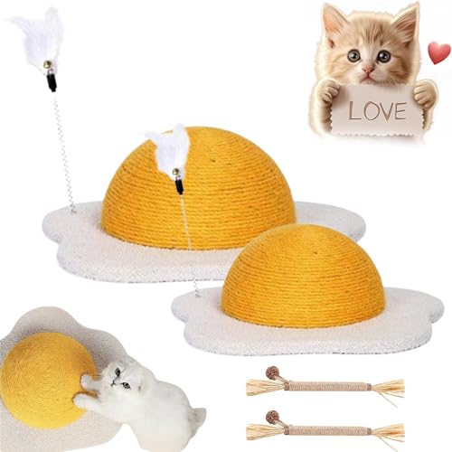 Egg Cat Scratcher, 20024 New Cat Scratch Board, Poached Egg Wear-Resistant Round Claw Ball Scratching Board, Cats Scratching Pads for Indoor (2Pcs-Mixed Pack) von NNBWLMAEE