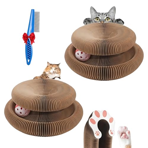 Kitty Kurlz Cat Toy, Foldable Bouncy Cats Toys for Indoor Cats, Interactive Aesthetic Cat Scratcher, Recyclable Kitten Toy, Enrichment Play Track with Ball for Outdoor or Indoor Fun (2PCS) von NNBWLMAEE