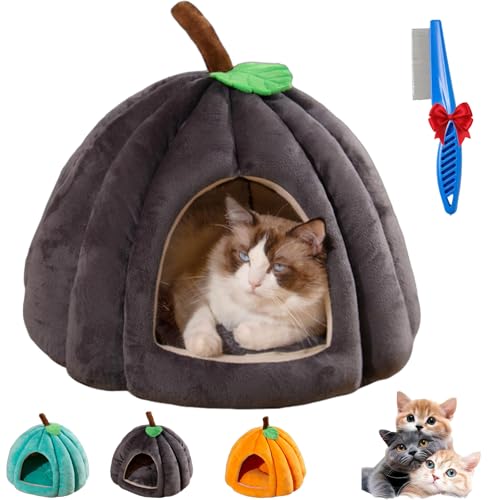 Kürbis-Katzenbett, 2025 Neue Halloween-Katzenhöhle, Süßes Katzenzelt In Kürbisform Mit Abnehmbarem Kissen, Warmes Nest Für Katzen Und Welpen Für Drinnen (Gray,M) von NNBWLMAEE