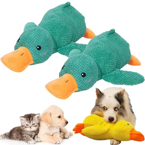 NNBWLMAEE 2024 New The Mellow Dog, Mellow Dog Calming Duck, Zentric Quack-Quack Duck Dog Toy, Cute No Stuffing Duck with Quacking Sound, Durable Squeaky Dog Toys for Indoor Dog (2pcs Green) von NNBWLMAEE