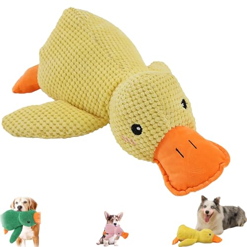 NNBWLMAEE Calming Duck Dog Toy, The Mellow Dog Calming Duck, Zentric Quack-Quack Duck Dog Toy, Cute No Stuffing Duck with Soft Squeaker, Durable Squeaky Dog Toys for Indoor Small Dog (1pc Yellow) von NNBWLMAEE
