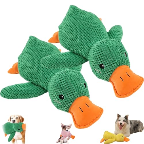NNBWLMAEE Calming Duck Dog Toy, The Mellow Dog Calming Duck, Zentric Quack-Quack Duck Dog Toy, Cute No Stuffing Duck with Soft Squeaker, Durable Squeaky Dog Toys for Indoor Small Dog (2pcs Green) von NNBWLMAEE