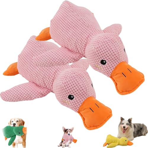 NNBWLMAEE Calming Duck Dog Toy, The Mellow Dog Calming Duck, Zentric Quack-Quack Duck Dog Toy, Cute No Stuffing Duck with Soft Squeaker, Durable Squeaky Dog Toys for Indoor Small Dog (2pcs Pink) von NNBWLMAEE