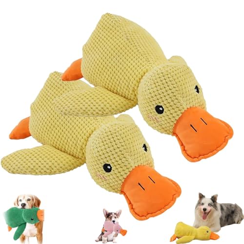 NNBWLMAEE Calming Duck Dog Toy, The Mellow Dog Calming Duck, Zentric Quack-Quack Duck Dog Toy, Cute No Stuffing Duck with Soft Squeaker, Durable Squeaky Dog Toys for Indoor Small Dog (2pcs Yellow) von NNBWLMAEE