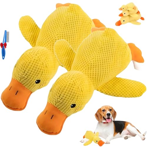 NNBWLMAEE Calming Durable Duck, Squeaky Interactive Duck Dog Toy, Stress Relief Soft Stuffed Plush Stuffed Chew Doll, Bright Yellow Ducks Toys for Indoor Puppy Small Dogs (2PCSYellow,Small) von NNBWLMAEE