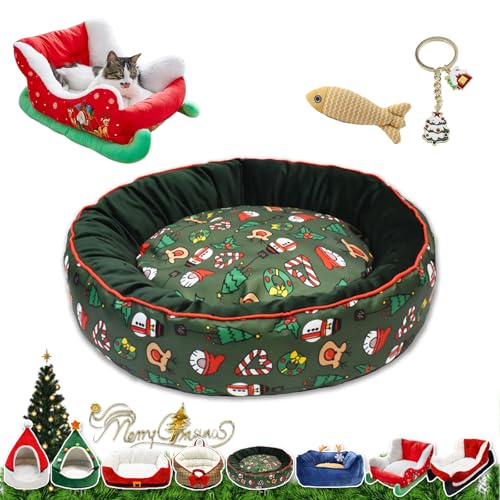 NNBWLMAEE Cat Sleigh Bed, Christmas Sleigh Cat Bed with Non-Slip Bottom, Washable Christmas Dog Bed, Fuzzy Holiday Cat Bed, Keep Warm & Super Soft, Fits an 18Inch Crate, for Dogs & Cats (Green Print) NNBWLMAEE Cat Sleigh Bed, Christmas Sleigh Cat Bed with Non-Slip Bottom, Washable Christmas Dog Bed, Fuzzy Holiday Cat Bed, Keep Warm & Super Soft, Fits an 18Inch Crate, for Dogs & Cats (Green Print) von NNBWLMAEE
