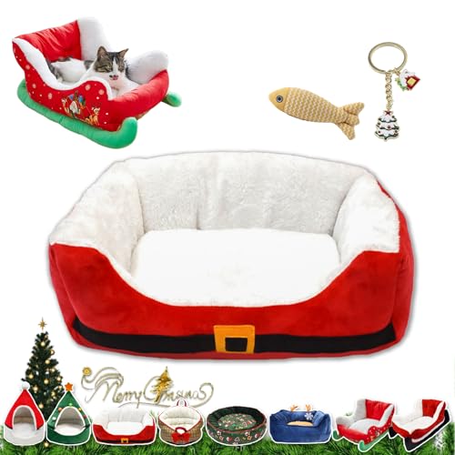 NNBWLMAEE Cat Sleigh Bed, Christmas Sleigh Cat Bed with Non-Slip Bottom, Washable Christmas Dog Bed, Fuzzy Holiday Cat Bed, Keep Warm & Super Soft, Fits an 18Inch Crate, for Dogs & Cats (Xmas Belt) NNBWLMAEE Cat Sleigh Bed, Christmas Sleigh Cat Bed with Non-Slip Bottom, Washable Christmas Dog Bed, Fuzzy Holiday Cat Bed, Keep Warm & Super Soft, Fits an 18Inch Crate, for Dogs & Cats (Xmas Belt) von NNBWLMAEE