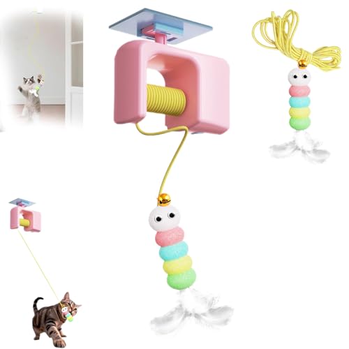 NNBWLMAEE CeleryPets Autobounce USB-C Ceiling Cat Teaser, Meowvo Ceiling Cats Teaser, Interactive Electric Cat Toy with Self Adhesive Suction Cup Indoor Door Frame Hanging, No Drill Mounting (Pink) von NNBWLMAEE